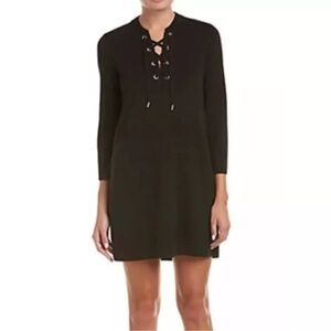 Theory Patrinelle Lace-Up Merino Wool Black Sweater Midi Dress Womens Large $435